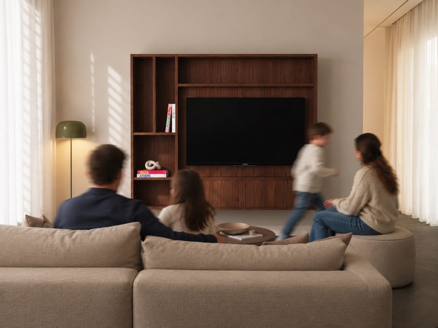Wandig cinewall in een woonkamer